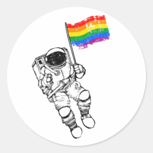 Sticker Rond T-Shirt, astronaute gay pride