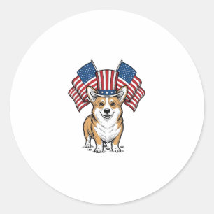 Sticker Rond T-shirt avec gravure vintage de chien Corgi patrio