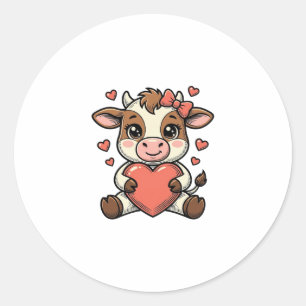 Sticker Rond T-shirt avec gravure vintage de veau mignon tenant