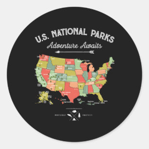 Sticker Rond T Shirt Carte Parcs Nationaux Camping Femmes Homme