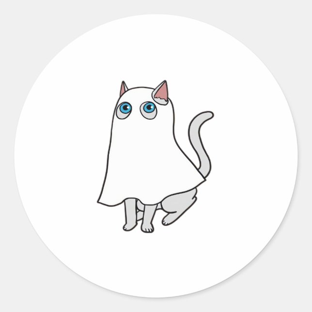 Sticker Rond T-Shirt classique de chat fantôme_1 (Devant)