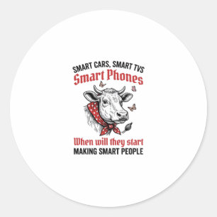 Sticker Rond T-Shirt D drôle gravure vintage vache personnes in
