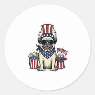 Sticker Rond T-shirt de chien avec gravure vintage Pug patrioti