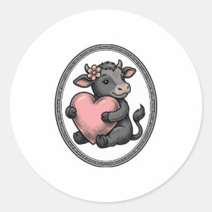 Sticker Rond T-shirt de ferme avec gravure vintage de coeur de
