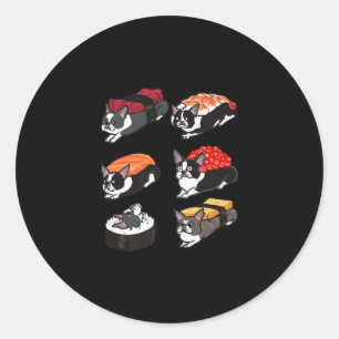 Sticker Rond T-shirt de Sushi Boston Terrier Premium