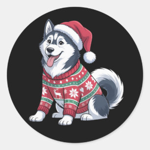 Sticker Rond T-shirt dégueulasse avec chien Husky sibérien et c
