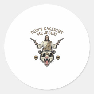 Sticker Rond T-shirt design de gravure vintage Jésus Possum drô