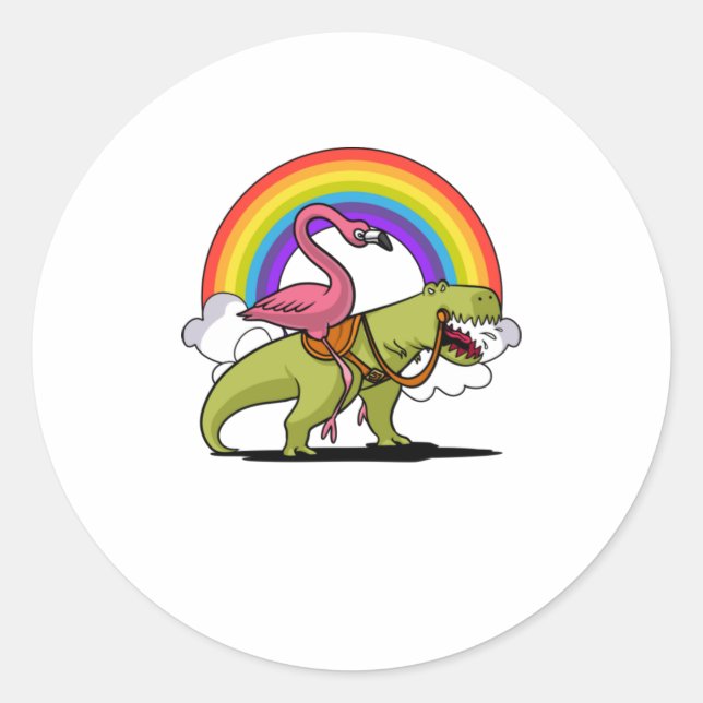 Sticker Rond T-shirt Dinosaur Flamant rose (Devant)