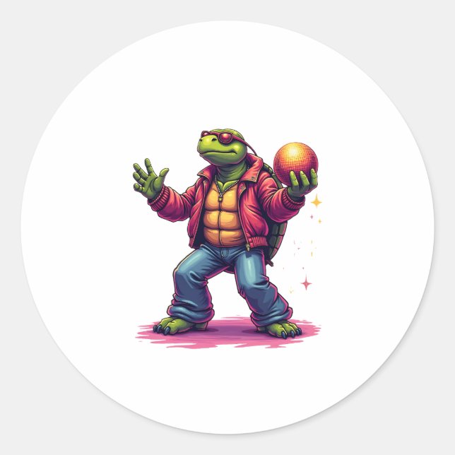 Sticker Rond T-shirt Disco Tortue esthétique (Devant)