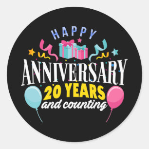 Sticker Rond T-shirt du 20e anniversaire du Mariage pour les co