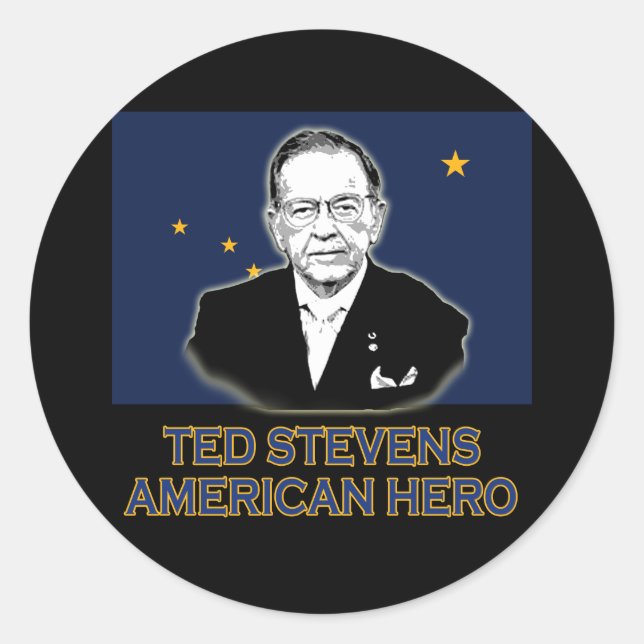 Sticker Rond T-shirt du sénateur Ted Stevens, Héros américain (Devant)