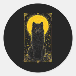 Sticker Rond T-shirt graphique Loup Noir Lune Dorée – Animaux F