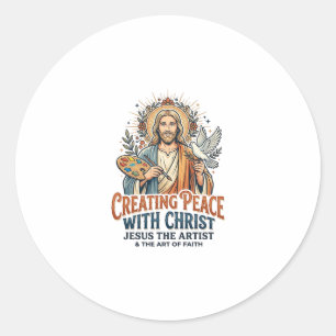 Sticker Rond T-Shirt Hobby Aquarelle Jésus Foi Inspirante