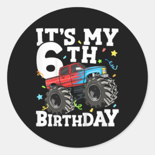 Sticker Rond T-shirt Monster Truck C'est Mon 6e Anniversaire Ga