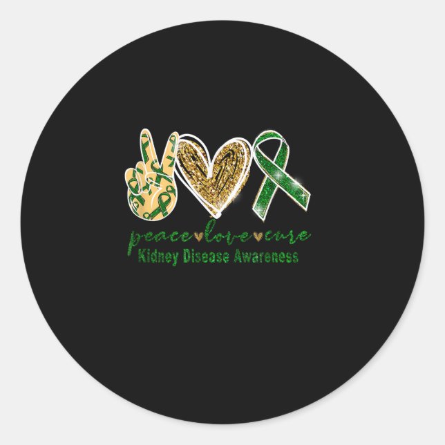 Sticker Rond T-shirt Peace Love Cure Kidney Disease Awareness (Devant)