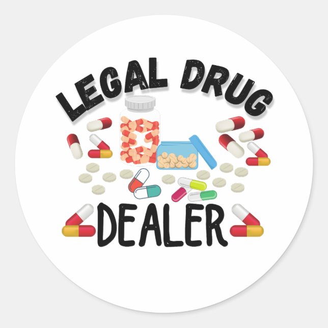 Sticker Rond T-shirt revendeur de drogue juridique (Devant)