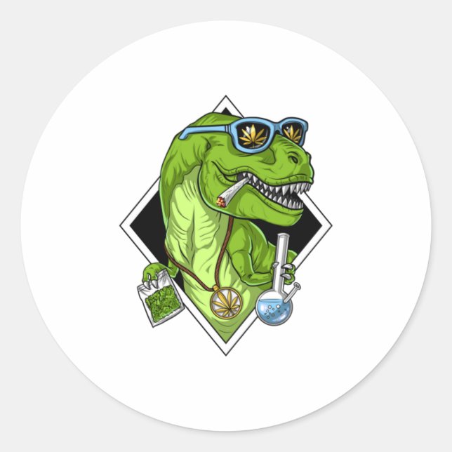 Sticker Rond T-shirt T-Rex Dinosaur Stoner (Devant)