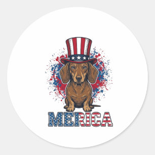 Sticker Rond T-shirt vintage pour chien teckel patriotique Meri