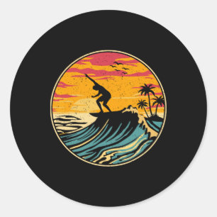 Sticker Rond T-shirts de planche de surf vintage surfeur rétro 