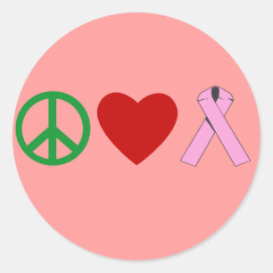 Sticker Rond T-shirts de ruban de rose d'amour de paix, tasses