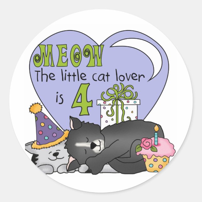 Sticker Rond T-shirts et cadeaux Amoureux de les chats 4e anniv (Devant)