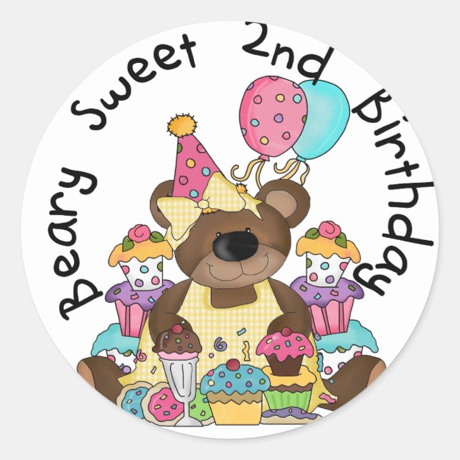 Sticker Rond T-shirts et cadeaux Beary Sweet 2e anniversaire (Devant)