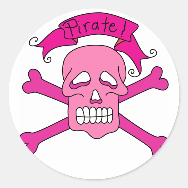 Sticker Rond T-shirts et cadeaux crâne rose et os croisés (Devant)