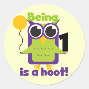 Sticker Rond T-shirts et cadeaux d'anniversaire de Hoot Owl 1er