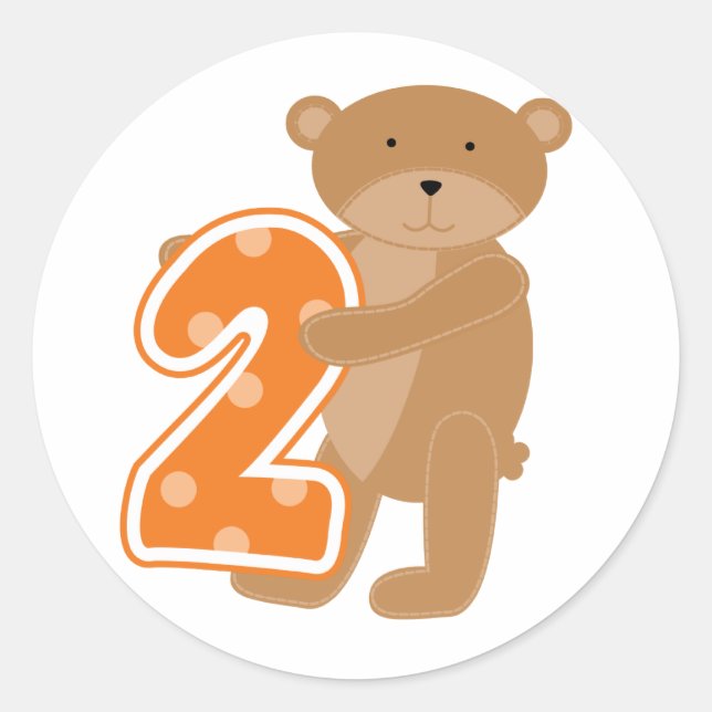 Sticker Rond T-shirts et cadeaux de 2e anniversaire de l'ours (Devant)