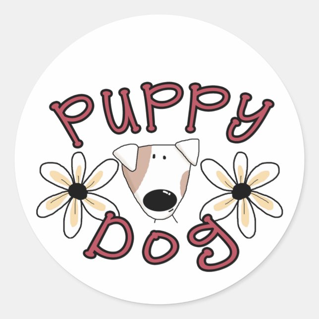 Sticker Rond T-shirts et cadeaux de Chien Chien de Fleurs (Devant)