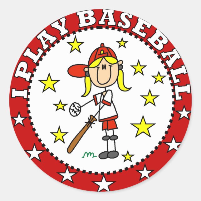 Sticker Rond T-shirts et cadeaux de la fille I Play Baseball (Devant)