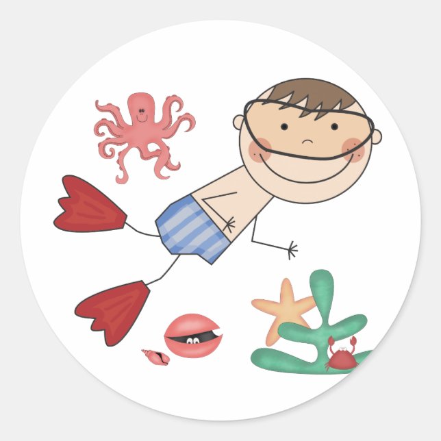Sticker Rond T-shirts et cadeaux de natation pour garçon (Devant)