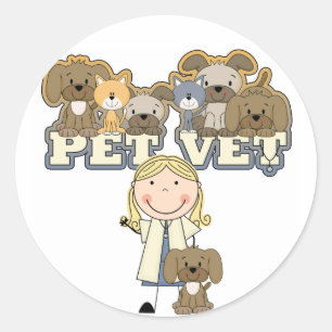 Sticker Rond T-shirts et cadeaux femelles blonds de vétérinai