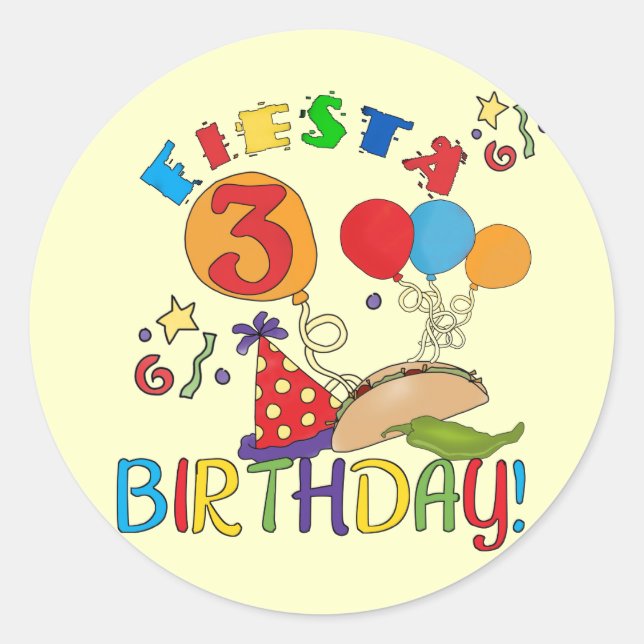 Sticker Rond T-shirts et cadeaux Fiesta 3e anniversaire (Devant)