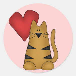 Sticker Rond T-shirts et cadeaux Heart and Striped Cat