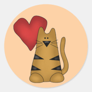 Sticker Rond T-shirts et cadeaux Heart and Striped Cat