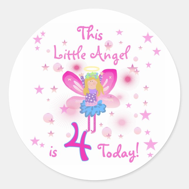 Sticker Rond T-shirts et cadeaux Little Angel 4th Birthday (Devant)