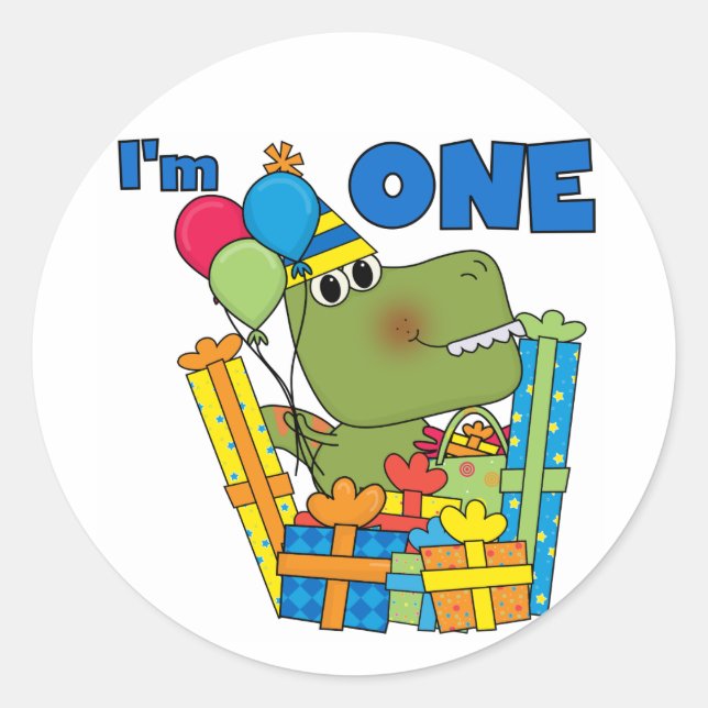 Sticker Rond T-shirts et cadeaux Little Dino 1er anniversaire (Devant)