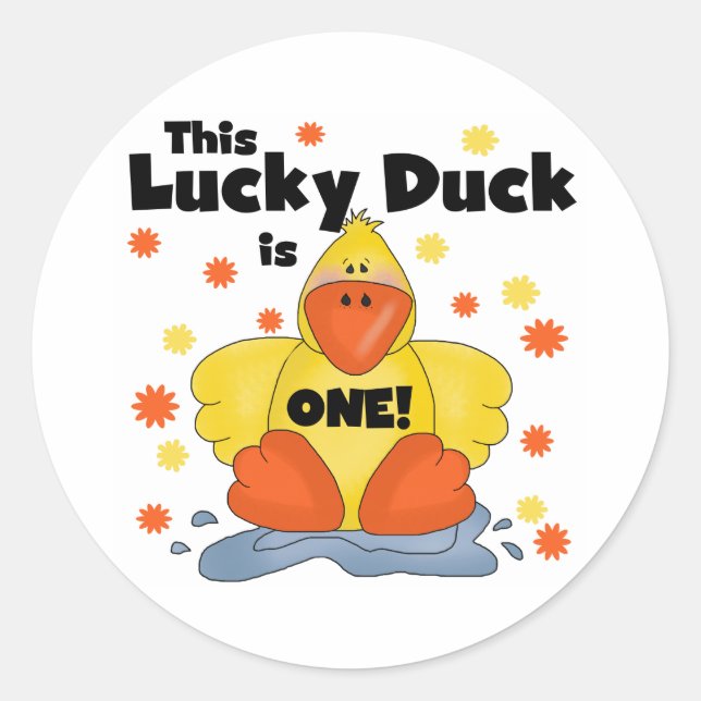 Sticker Rond T-shirts et cadeaux Lucky Duck 1er Anniversaire (Devant)