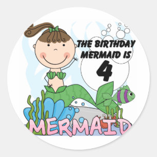 Sticker Rond T-shirts et cadeaux Mermaid 4th Birthday
