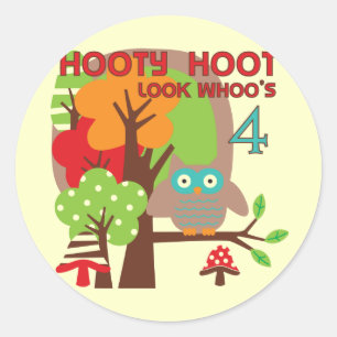 Sticker Rond T-shirts et cadeaux Owl 4th Birthday