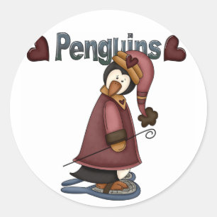 Sticker Rond T-shirts et cadeaux Penguin en raquettes