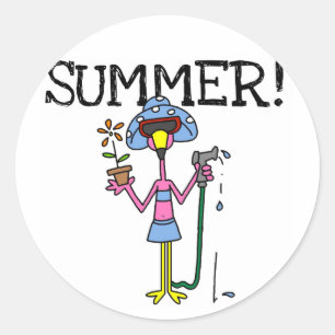 Sticker Rond T-shirts et cadeaux roses d'été de Flamant rose