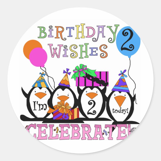Sticker Rond T-shirts et cadeaux Silly Penguins 2e anniversaire (Devant)