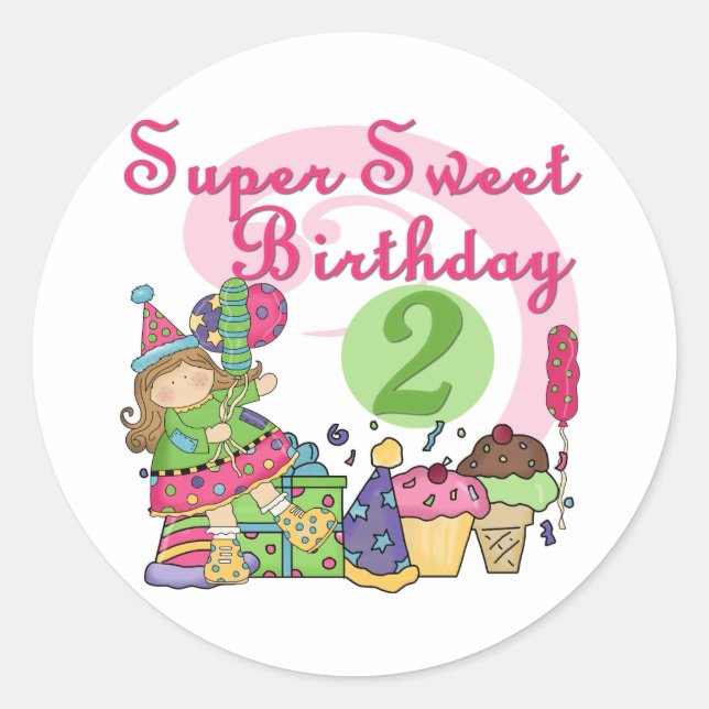 Sticker Rond T-shirts et cadeaux Super Sweet 2e anniversaire (Devant)
