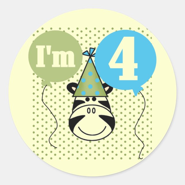 Sticker Rond T-shirts et cadeaux Zebra 4e anniversaire (Devant)