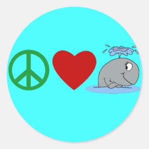 Sticker Rond T-shirts Peace Love Whales, Travel Mugs, Cadeaux
