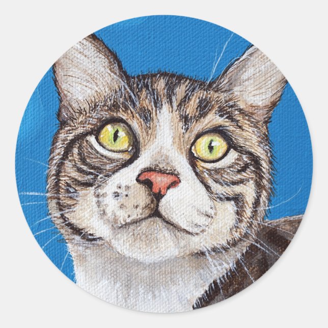 Sticker Rond Tabby Cat Peinture (Devant)