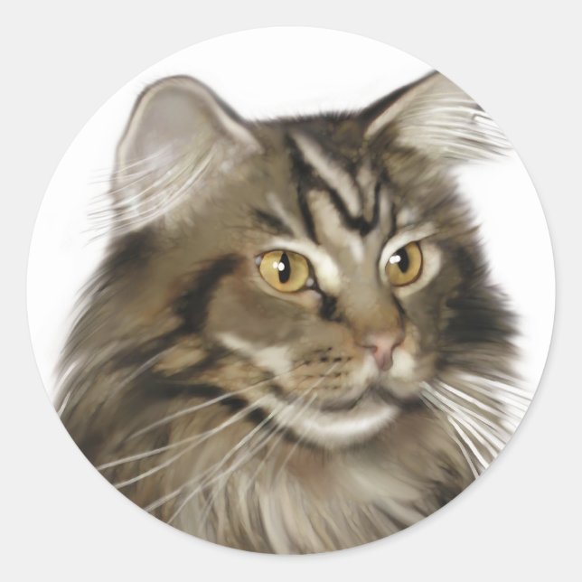 Sticker Rond Tabby noir Maine Coon Cat (Devant)