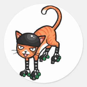 Sticker Rond Tabby orange sur patins à rouleaux